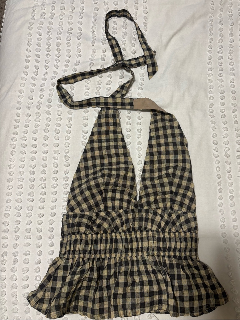 Plaid Halter Crop Top in Black and Tan